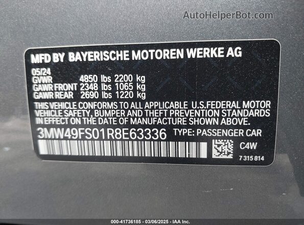3MW49FS01R8E63336 2024 BMW M3 Серый Вид подкапотного пространства