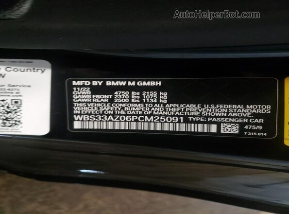 WBS33AZ06PCM25091 2023 BMW M4 Black VIN կոդի պիտակի տեսք