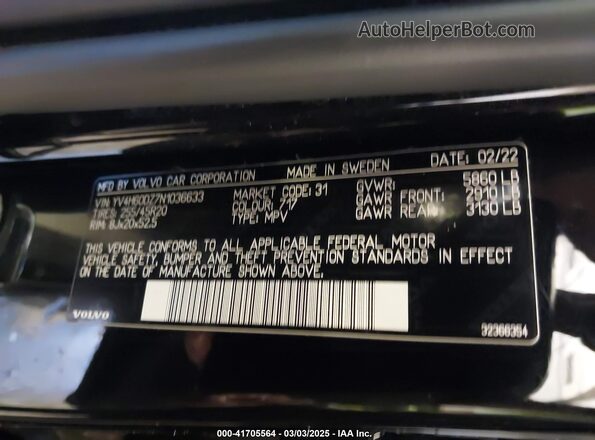 YV4H60DZ7N1036633 2022 VOLVO XC60 RECHARGE PLUG-IN HYBRID Black Vista del compartimento del motor
