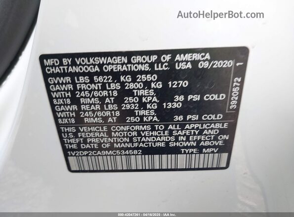 1V2DP2CA9MC534582 2021 VOLKSWAGEN ATLAS White Вид підкапотного простору