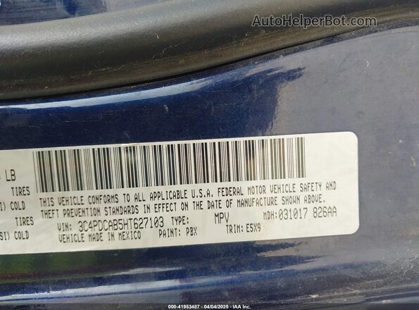 3C4PDCAB5HT627103 2017 DODGE JOURNEY Синий Вид подкапотного пространства
