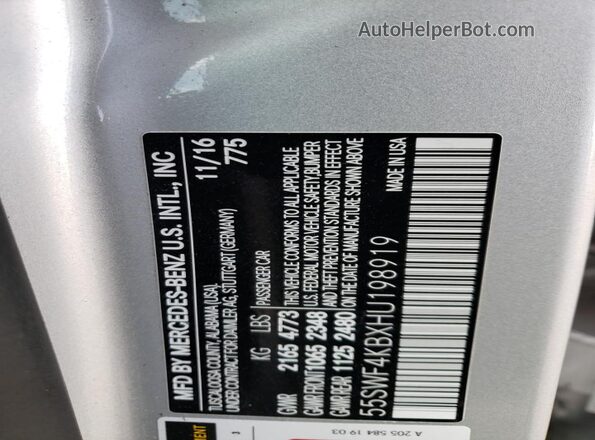 55SWF4KBXHU198919 2017 MERCEDES-BENZ C Silver Vista del compartimento del motor