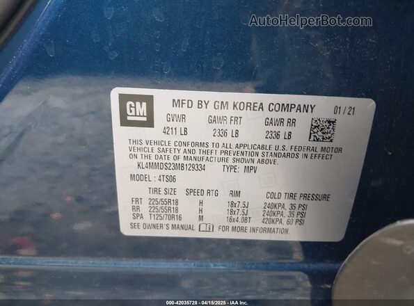 KL4MMDS23MB129334 2021 BUICK ENCORE Dark Blue Вид подкапотного пространства