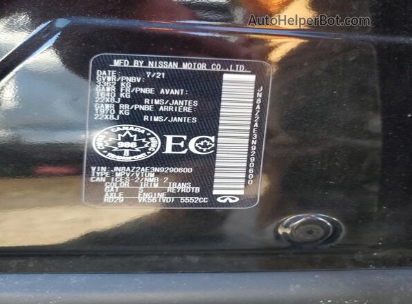 JN8AZ2AE3N9290600 2022 INFINITI QX80 Черный Вид наклейки с VIN-кодом