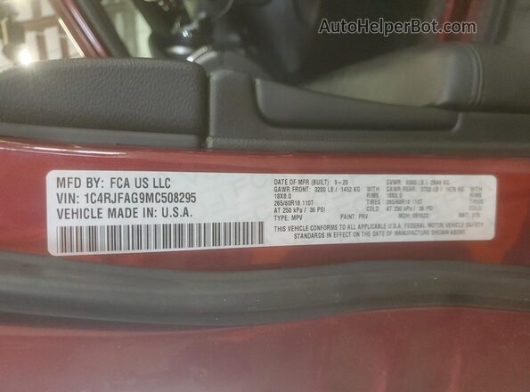 1C4RJFAG9MC508295 2021 JEEP GRAND Бордовый Вид наклейки с VIN-кодом