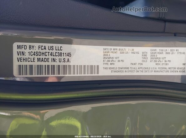 1C4SDHCT4LC381145 2020 DODGE DURANGO Серый Вид подкапотного пространства