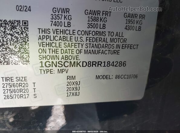 1GNSCMKD8RR184286 2024 CHEVROLET TAHOE Black Widok komory silnika