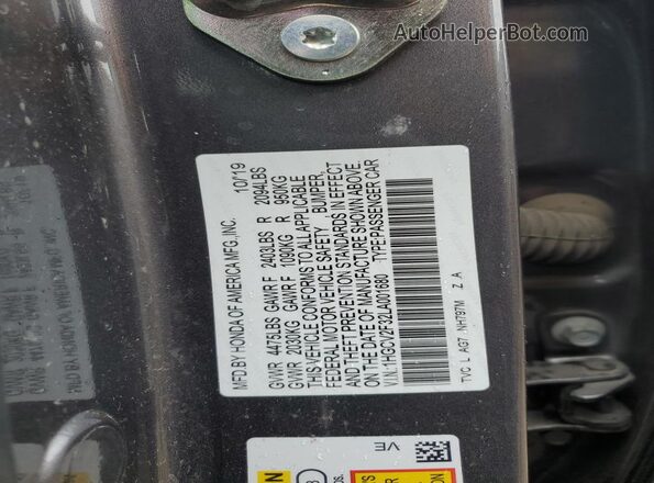 1HGCV2F32LA001680 2020 HONDA ACCORD Gray ძრავის განყოფილების ხედი