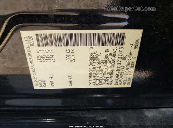 1N4AA6BV8LC379075 2020 NISSAN MAXIMA Black Engine compartment view