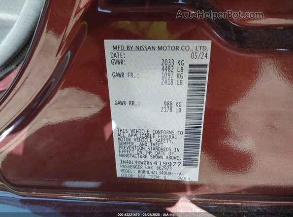1N4BL4DW0RN419977 2024 NISSAN ALTIMA Burgundy Engine compartment view