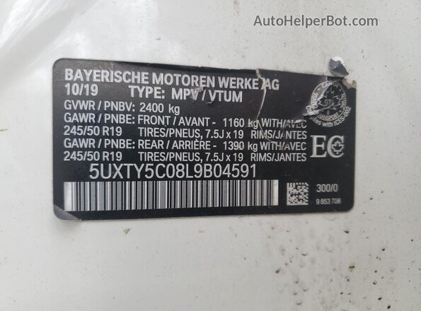 5UXTY5C08L9B04591 2020 BMW X3 White სალონის 360-გრადუსიანი ხედი