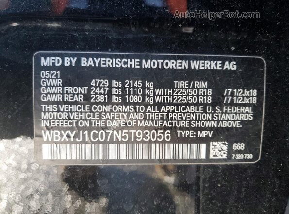 WBXYJ1C07N5T93056 2022 BMW X2 Black Vista de la etiqueta del VIN