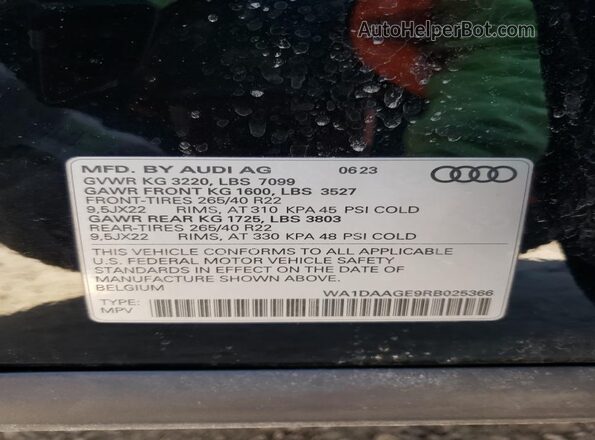 WA1DAAGE9RB025366 2024 AUDI Q8 Угольный Вид наклейки с VIN-кодом