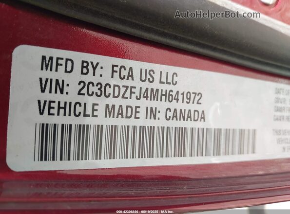 2C3CDZFJ4MH641972 2021 DODGE CHALLENGER Red Вид підкапотного простору