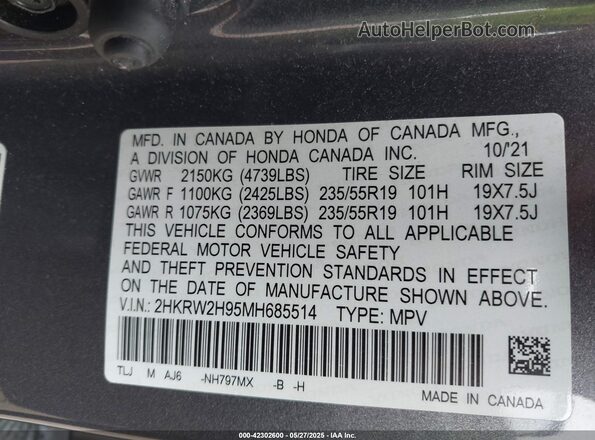 2HKRW2H95MH685514 2021 HONDA CR-V Серый Вид подкапотного пространства