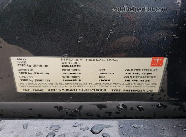 5YJSA1E1XHF210860 2017 TESLA MODEL Угольный Вид подкапотного пространства