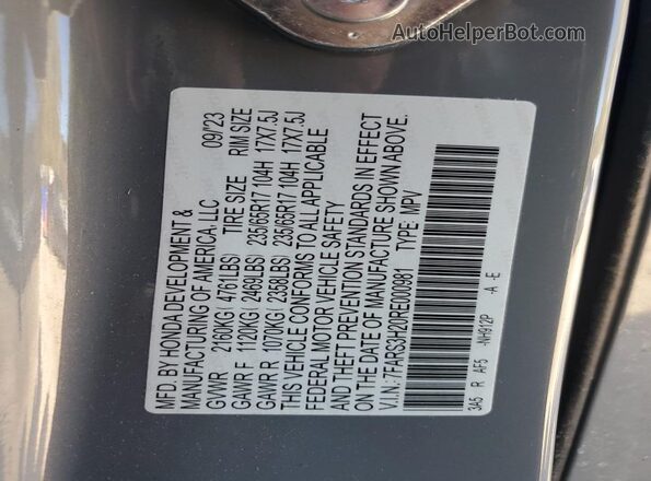 7FARS3H20RE000981 2024 HONDA CR-V Gray Вид наклейки з VIN-кодом