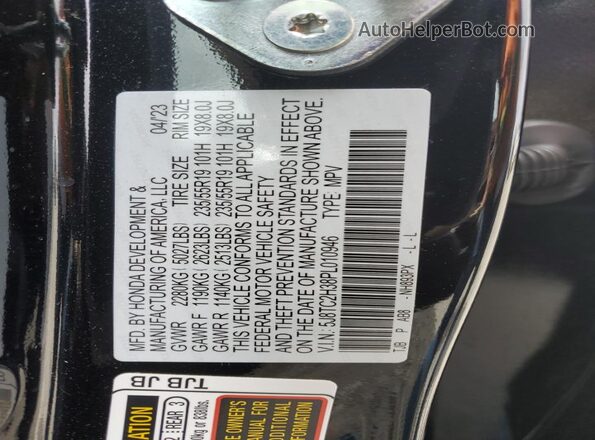 5J8TC2H38PL010946 2023 ACURA RDX Черный Вид наклейки с VIN-кодом
