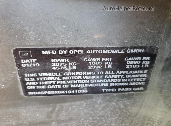 W04GP6SX6K1041036 2019 BUICK REGAL Серый Вид подкапотного пространства