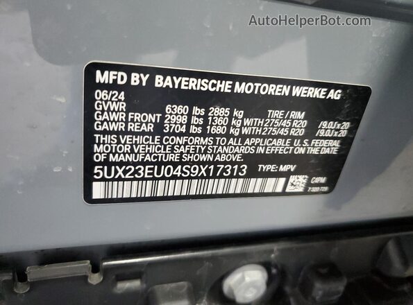 5UX23EU04S9X17313 2025 BMW X5 Серый Панорамный вид салона 360°