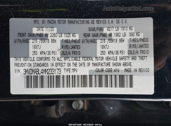 3MVDMABL4MM233173 2021 MAZDA CX-30 Black Widok komory silnika