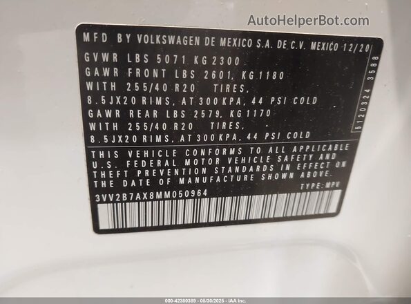 3VV2B7AX8MM050964 2021 VOLKSWAGEN TIGUAN White Widok komory silnika