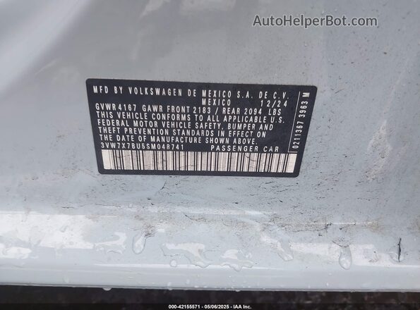 3VW7X7BU5SM048741 2025 VOLKSWAGEN JETTA Light Blue Widok komory silnika