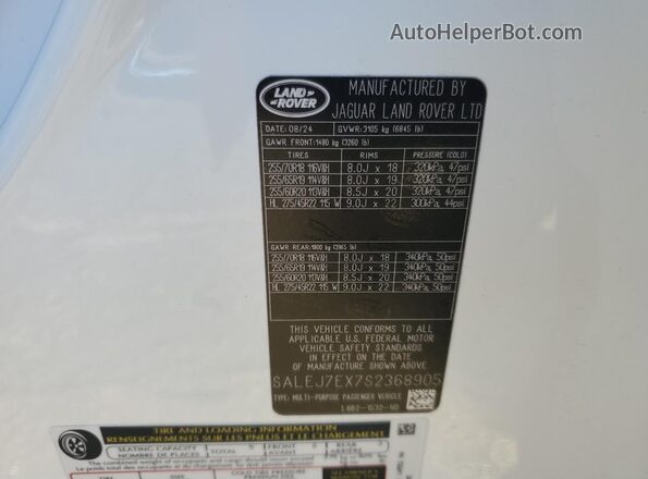 SALEJ7EX7S2368905 2025 LAND ROVER DEFENDER Белый Вид наклейки с VIN-кодом