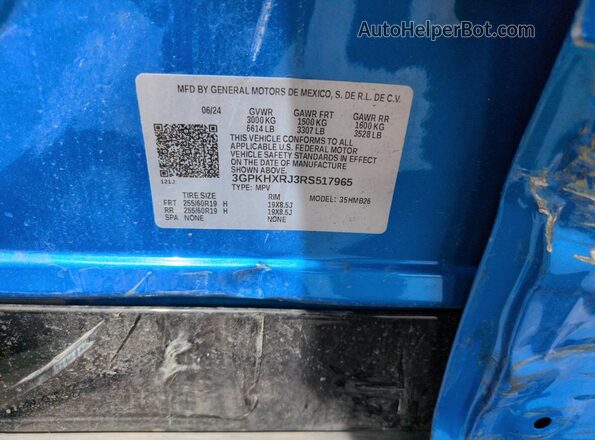 3GPKHXRJ3RS517965 2024 HONDA PROLOGUE Blue ძრავის განყოფილების ხედი