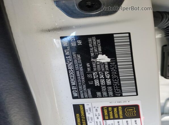 4JGFF5KE3PA952411 2023 MERCEDES-BENZ GLS White Vista de la etiqueta del VIN