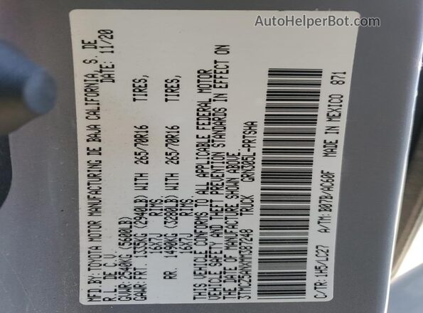 3TMCZ5ANXMM387248 2021 TOYOTA LE Gray Vista de la etiqueta del VIN