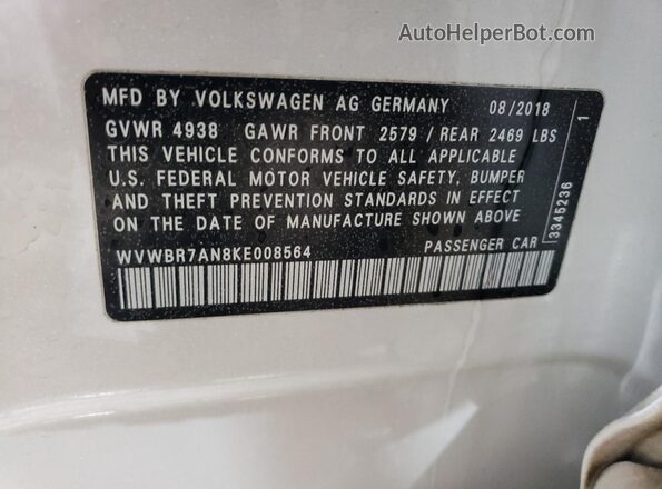 WVWBR7AN8KE008564 2019 VOLKSWAGEN ARTEON White Widok komory silnika