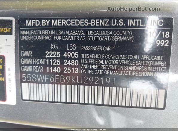 55SWF6EB9KU292191 2019 MERCEDES-BENZ AMG C 43 Gray Vista del compartimento del motor