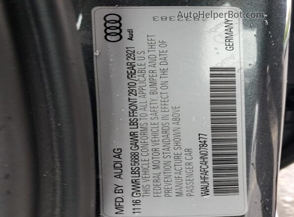 WAUHFAFC4HN078477 2017 AUDI S6 Серый Вид подкапотного пространства