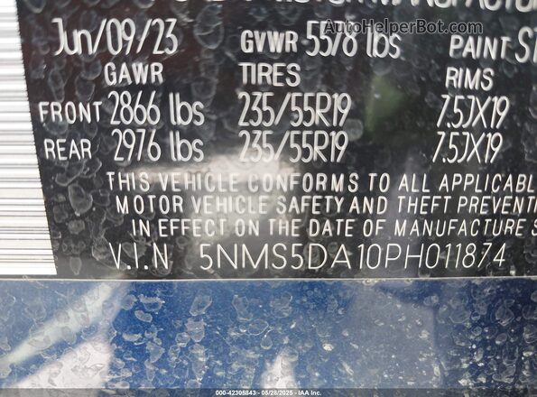 5NMS5DA10PH011874 2023 HYUNDAI SANTA FE HYBRID Blue Вид підкапотного простору