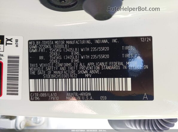 5TDEBRCH5SS651632 2025 TOYOTA HIGHLANDER HYBRID Белый Вид подкапотного пространства
