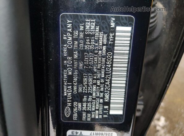 KM8J2CA42LU248020 2020 HYUNDAI TUCSON Черный Вид наклейки с VIN-кодом