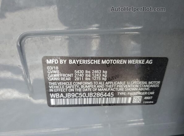 WBAJB9C50JB286445 2018 BMW M5 Gray Widok komory silnika