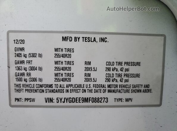 5YJYGDEE9MF088273 2021 TESLA MODEL Белый Вид подкапотного пространства