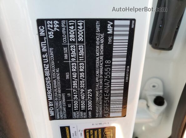 4JGFF5KE4NA755518 2022 MERCEDES-BENZ GLS White 360 interior view