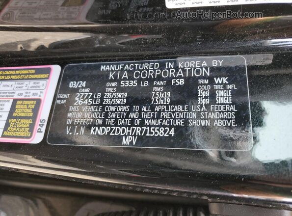 KNDPZDDH7R7155824 2024 KIA SPORTAGE Черный Вид наклейки с VIN-кодом
