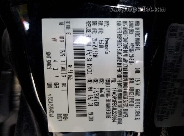 1FADP3FE0JL229964 2018 FORD FOCUS Black Vista de la etiqueta del VIN