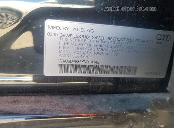 WAU8DAF86KN014143 2019 AUDI OTHER Черный Вид наклейки с VIN-кодом