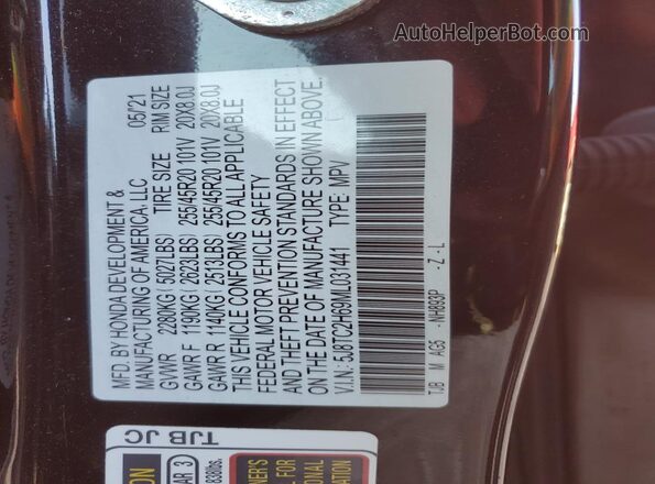 5J8TC2H69ML031441 2021 ACURA RDX Black VIN կոդի պիտակի տեսք