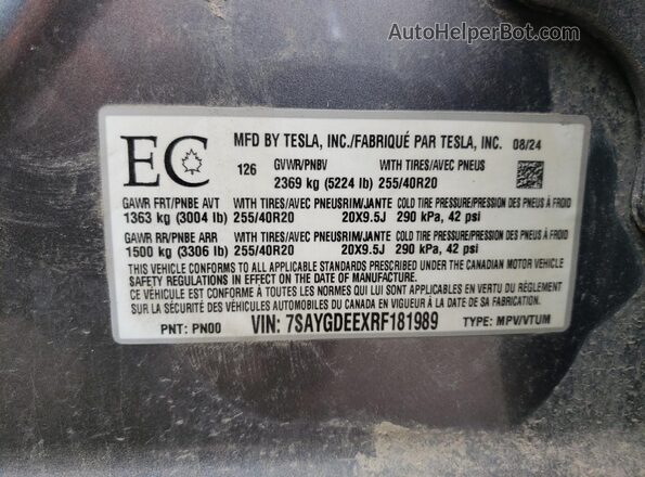 7SAYGDEEXRF181989 2024 TESLA MODEL Gray Vista del compartimento del motor