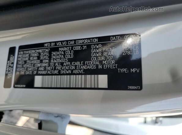 YV4102RK2M1877347 2021 VOLVO XC60 Белый Вид наклейки с VIN-кодом