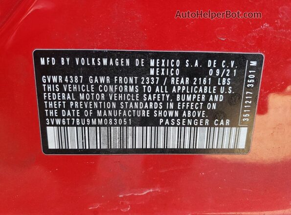 3VW6T7BU9MM083051 2021 VOLKSWAGEN JETTA Красный Вид подкапотного пространства