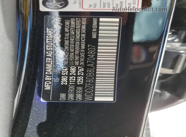 WDDZF8DB8LA704807 2020 MERCEDES-BENZ E Black Vista de la etiqueta del VIN