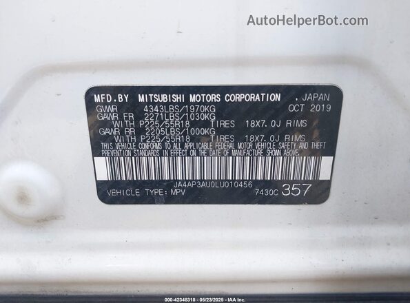 JA4AP3AU0LU010456 2020 MITSUBISHI OUTLANDER SPORT Белый Вид подкапотного пространства