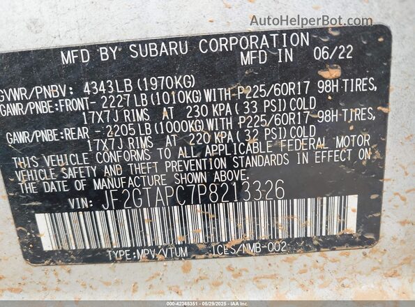 JF2GTAPC7P8213326 2023 SUBARU CROSSTREK Белый Вид подкапотного пространства